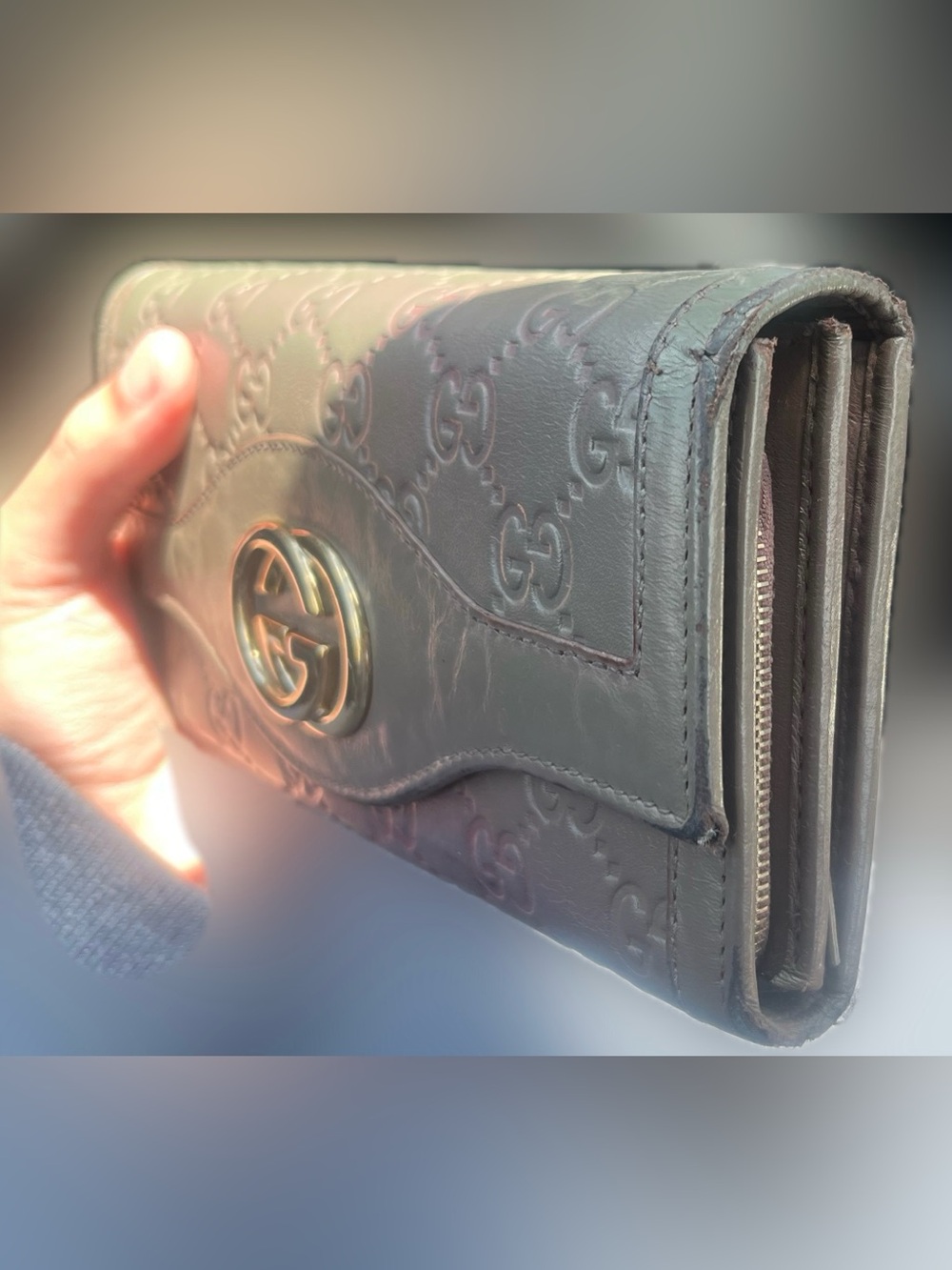 Gucci Guccissima Continental Wallet Taupe Brown Leather Authentic - Picture 7 of 10